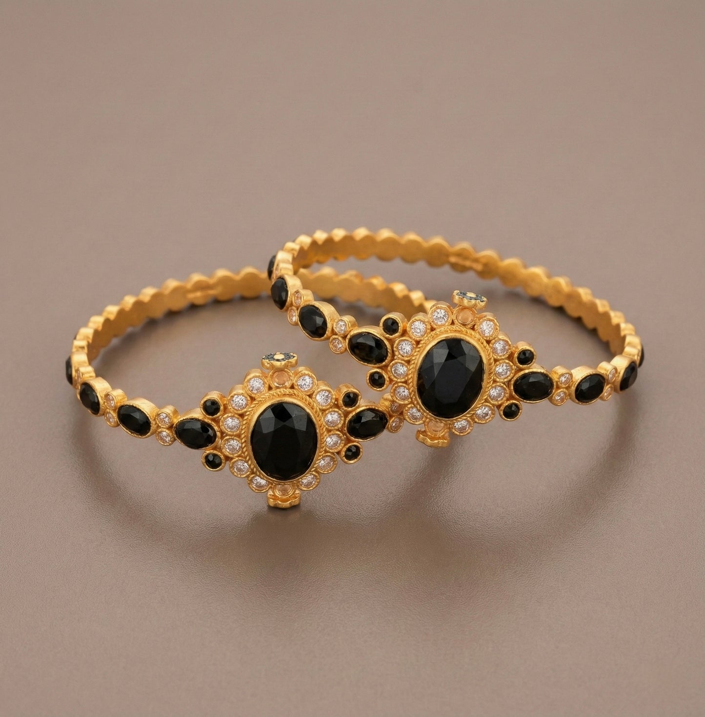 Matte Finish black oval stone screw type Bangles (2.4) dj12764
