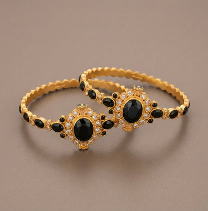 Matte Finish black oval stone screw type Bangles (2.4) dj12764
