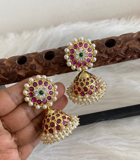 Gold tone precious kemp-green pearl big jhumkka dj-54615