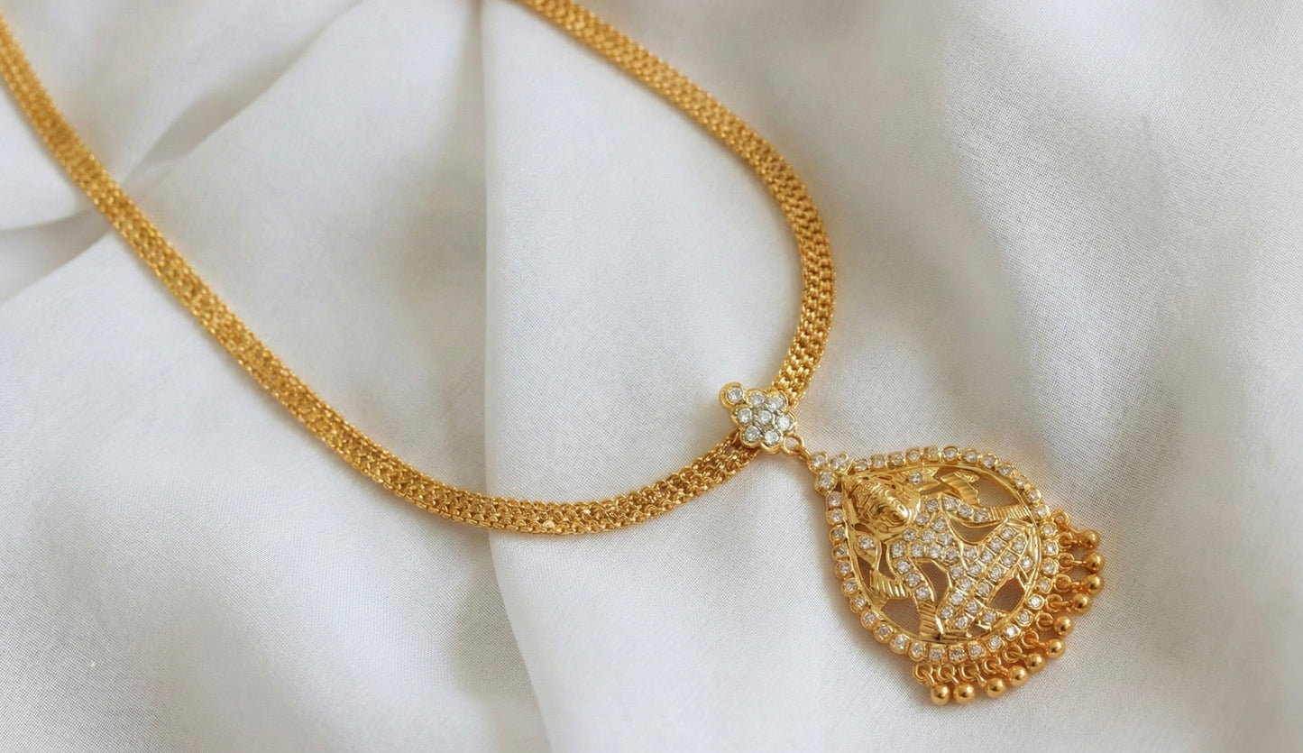 Gold Tone Cz White Lakshmi South Indian Style Necklace/Attigai DJ27247