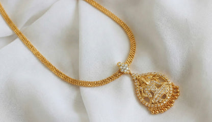 Gold Tone Cz White Lakshmi South Indian Style Necklace/Attigai DJ27247