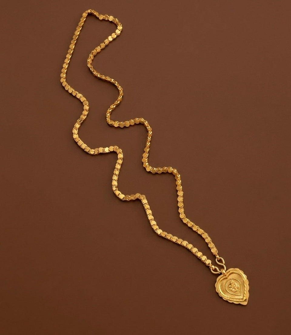 Gold tone 24 inches heart chain with om pendant dj-54385