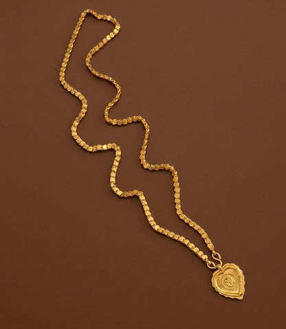 Gold tone 24 inches heart chain with om pendant dj-54385