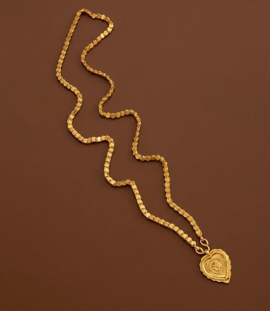 Gold tone 24 inches heart chain with om pendant dj-54385