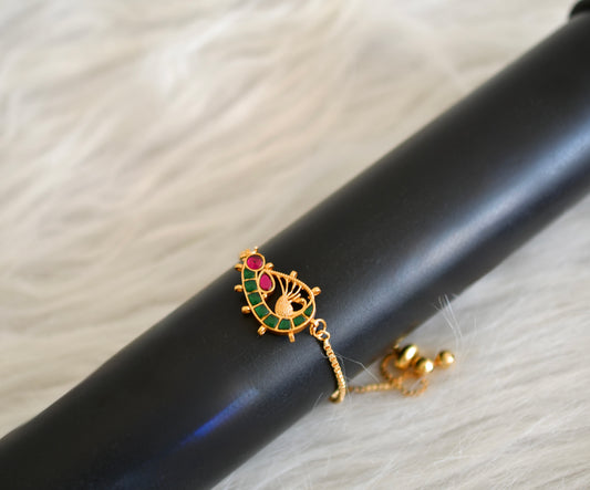 Gold tone pink-green kundan jadau peacock bracelet dj-52664