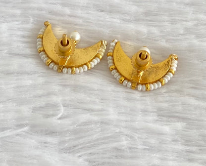 Gold tone pink pearl kundan jadau moon earrings dj-53554