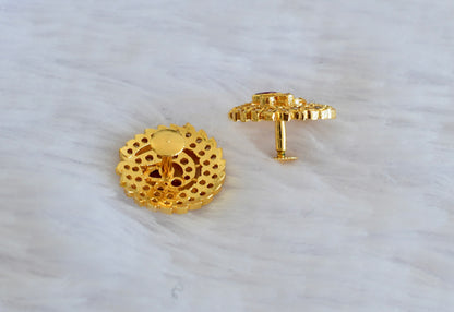 Gold tone AD pink-white south Indian peacock round stad/earrings dj-53347