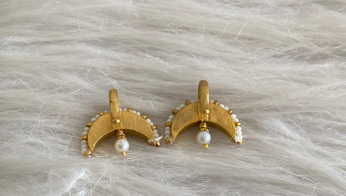 Gold tone pink kundan jadau moon bugadi earrings dj-54595