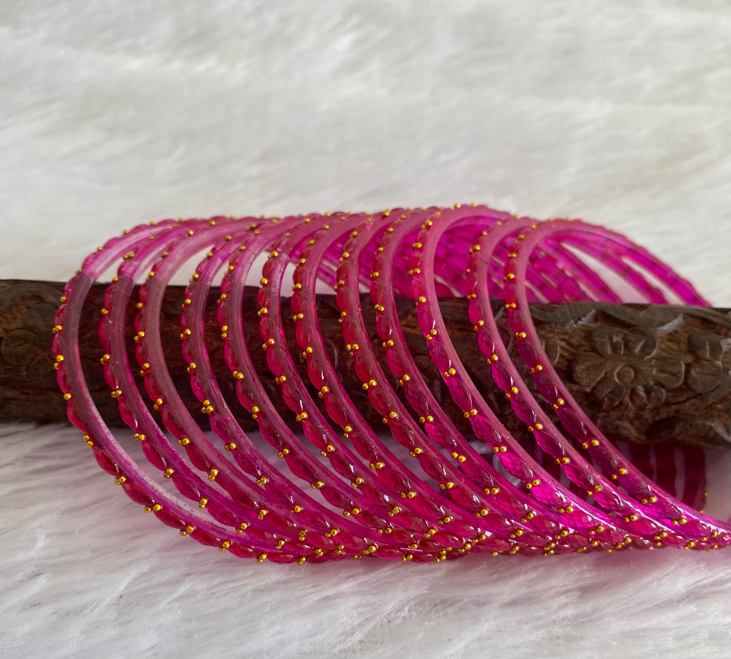 Set of 12 rani pink glass bangles(2.4) dj-52811