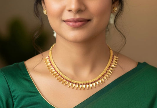 Gold tone ruby thali kootam kerala style necklace dj-30727