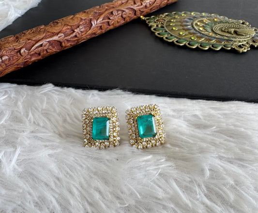 Gold tone turquoise block stone stud/earrings dj-52239