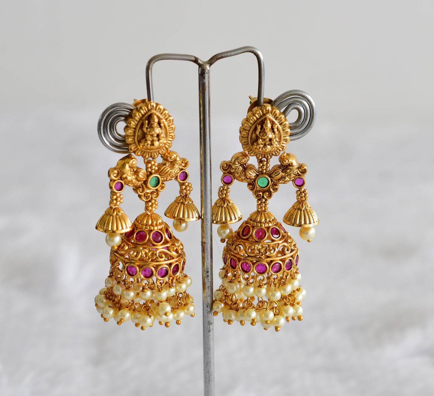 Matte finish kemp-green pearl peacock Lakshmi jhumkka dj-51874