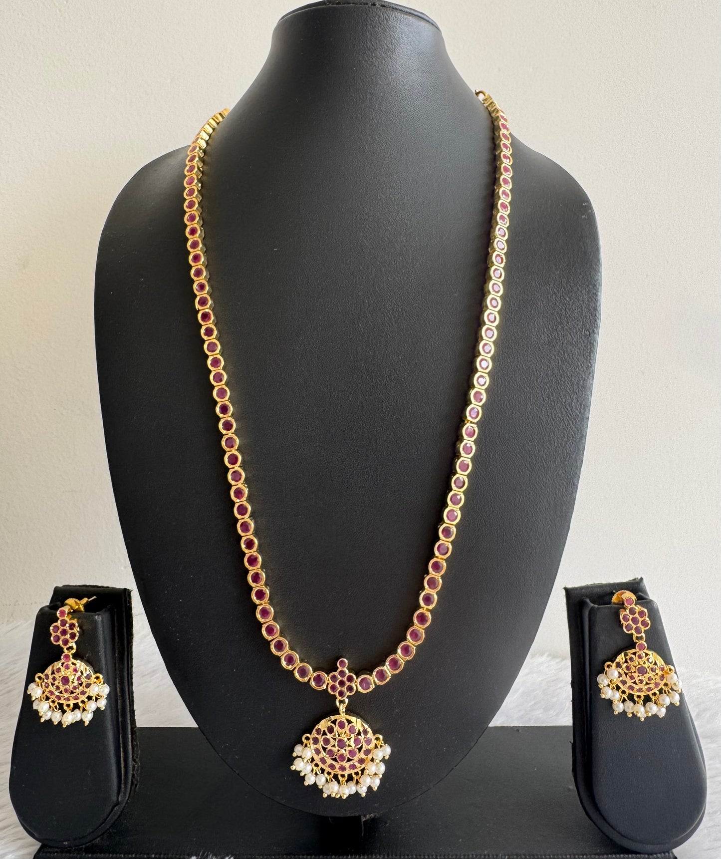 Gold tone ruby South Indian style haar set dj-51676