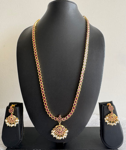 Gold tone ruby South Indian style haar set dj-51676