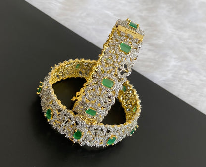 Two tone cz-emerald block stone openable bangles(2.4) dj-53475