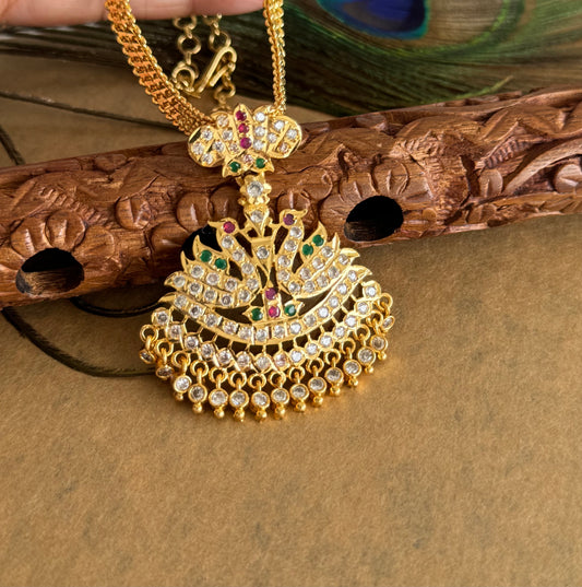 Gold tone south indian AD pink-green-white swan attigai/necklace dj-51742