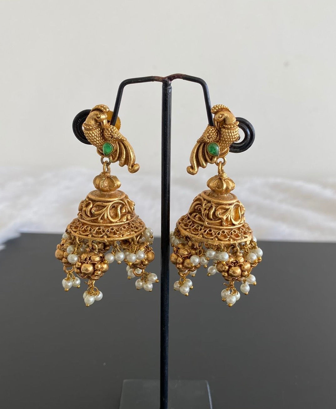 Matte Finish Green Peacock Pearl Jhumkka DJ30328