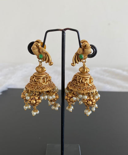 Matte Finish Green Peacock Pearl Jhumkka DJ30328
