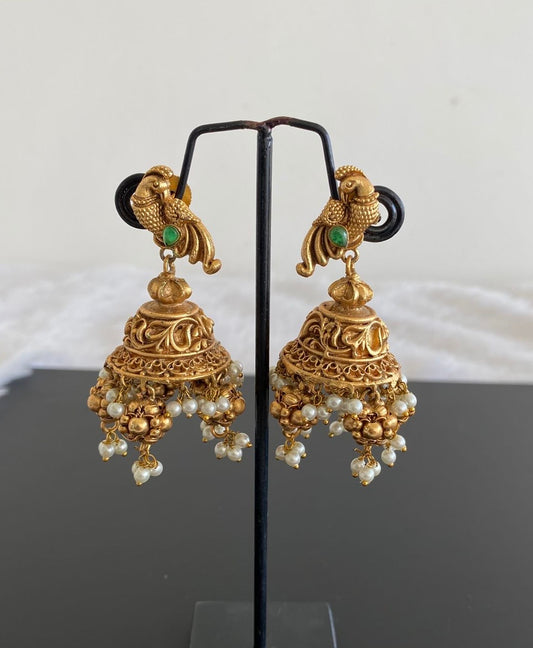 Matte Finish Green Peacock Pearl Jhumkka DJ30328