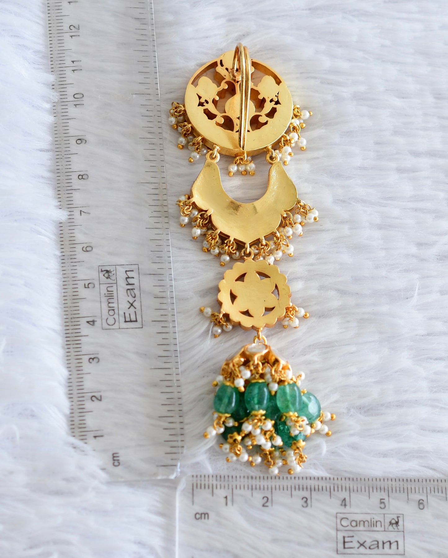 Gold tone pink-green kundan jadau floral hair jewel dj-52382