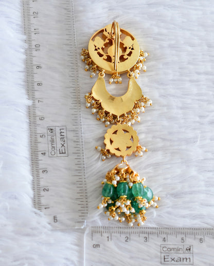 Gold tone pink-green kundan jadau floral hair jewel dj-52382