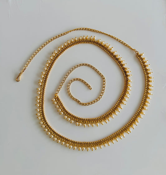 Antique gold tone pearl hip/waist chain dj-51388