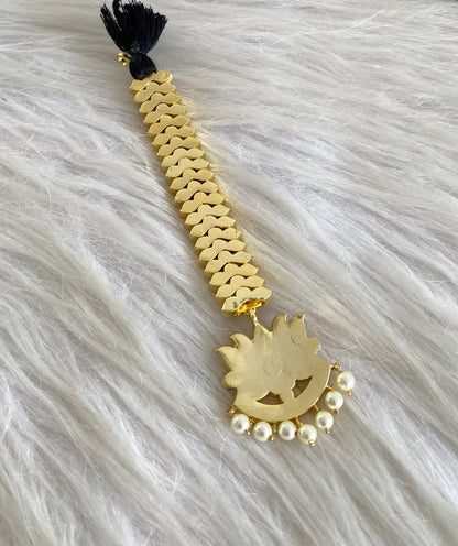 Gold tone precious kemp-green-white lotus pearl tikka dj-54711