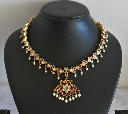 Gold tone precious kemp kemp-green-white floral necklace dj-52517