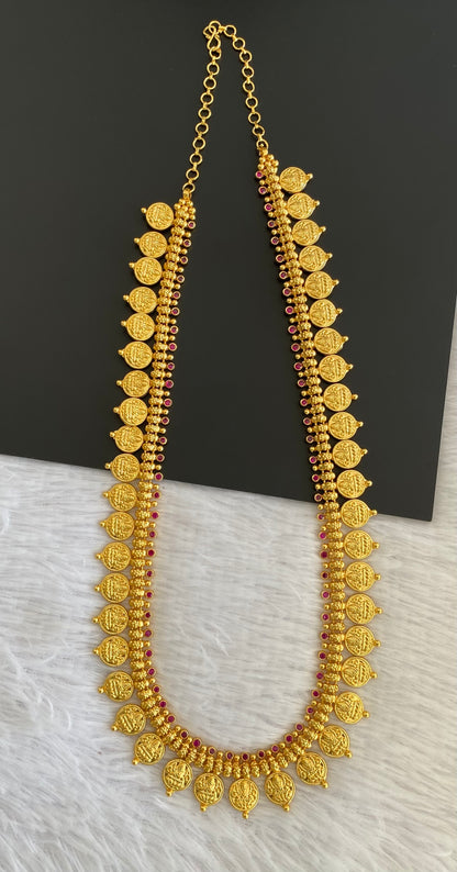 Gold tone pink stone lakshmi coin haar dj-53173