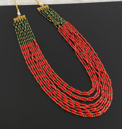 Antique gold tone multilayer coral-green beaded necklace dj-54982