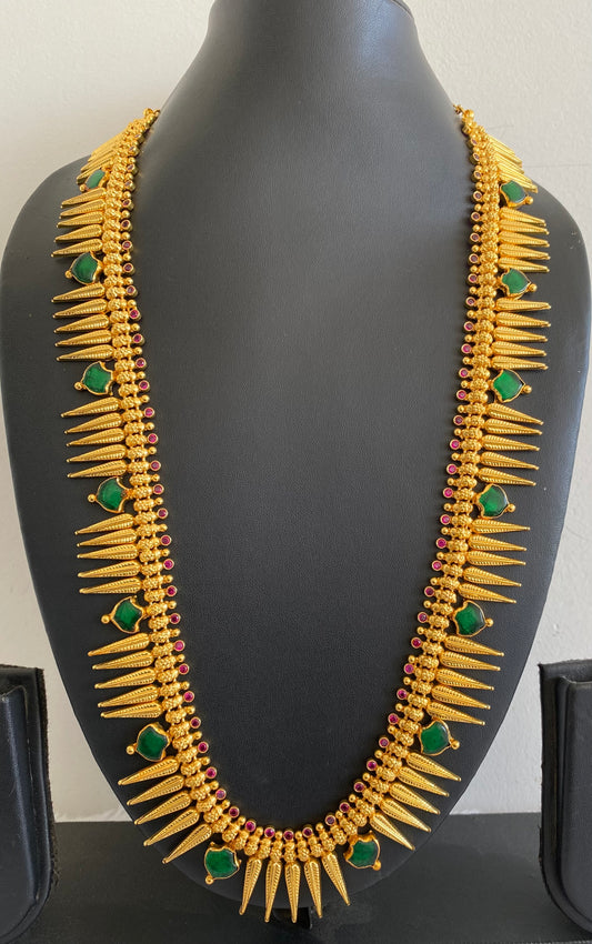 Gold tone pink-green palakka mulla mottu haar dj-53174