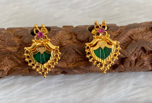 Gold tone pink-green stone palakka kerala style stud/earrings dj-53119