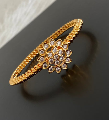 Gold tone AD white stone flower kada/bangle(2.4) Dj-53879