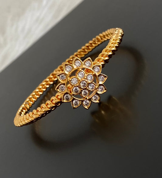 Gold tone AD white stone flower kada/bangle(2.10) Dj-53882