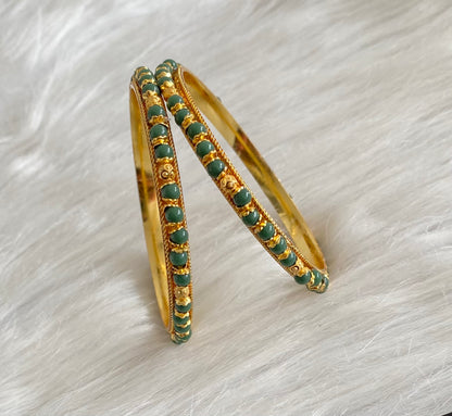 Gold tone green beaded bangles (2.10) dj-53700