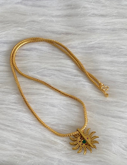 Gold tone 18 inches chain with white-pink-green sun pendant dj-54202