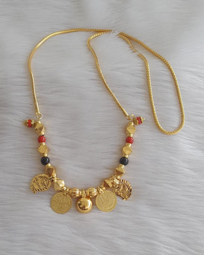 Gold tone coral-black beads mango lakshmi coin bottu mangalyam dj-43409