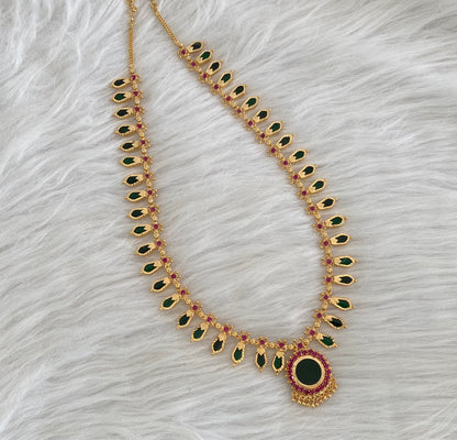 Gold tone pink-green nagapadam kerala style haar dj-54532