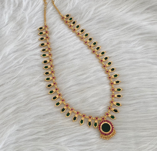 Gold tone pink-green nagapadam kerala style haar dj-54532