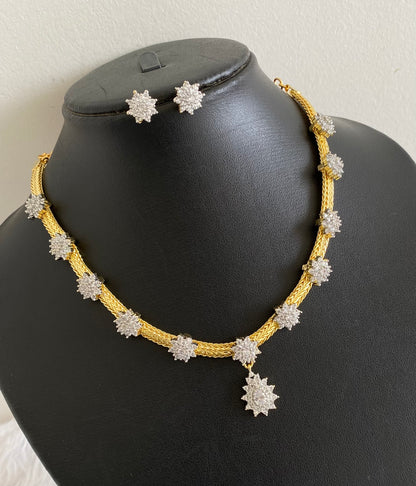 Gold tone cz diamond look flower necklace set dj-54036