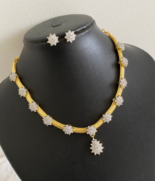 Gold tone cz diamond look flower necklace set dj-54036