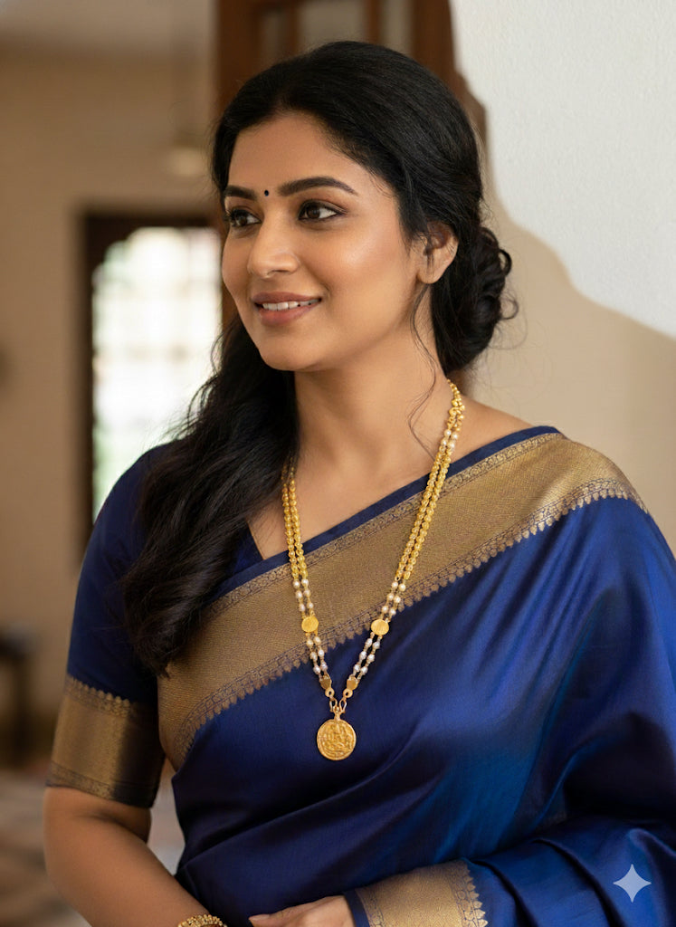 Gold tone 24 inches double layer pearl lakshmi coin chain dj-45528