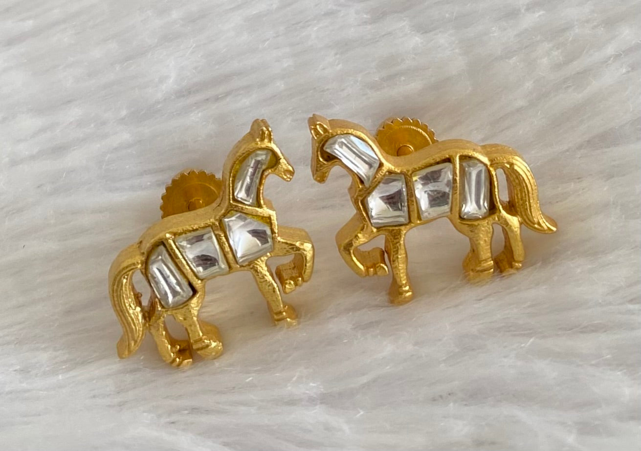 Gold tone white kundan jadau horse earrings dj-53544