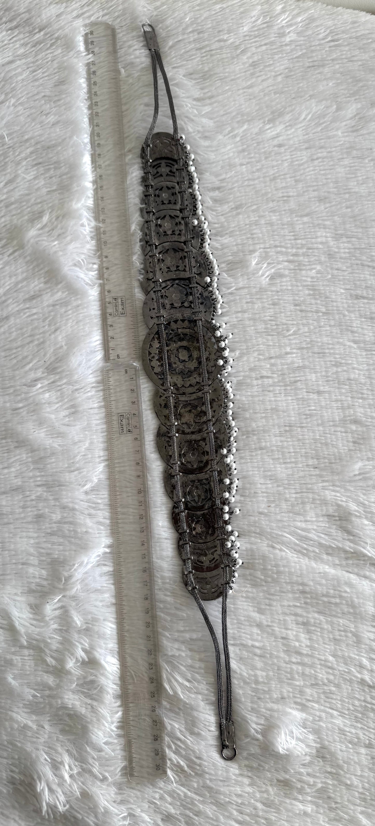 Black finish precious kemp-green-white pearl sun-moon waist band(big) dj-51996