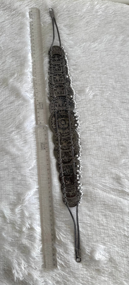 Black finish precious kemp-green-white pearl sun-moon waist band(big) dj-51996