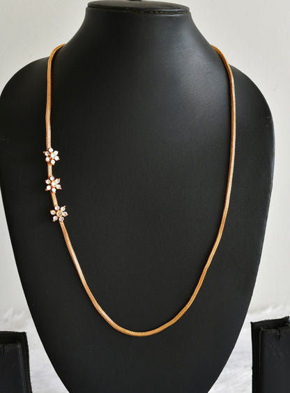 Gold tone white stone flower mugappu chain dj-51899