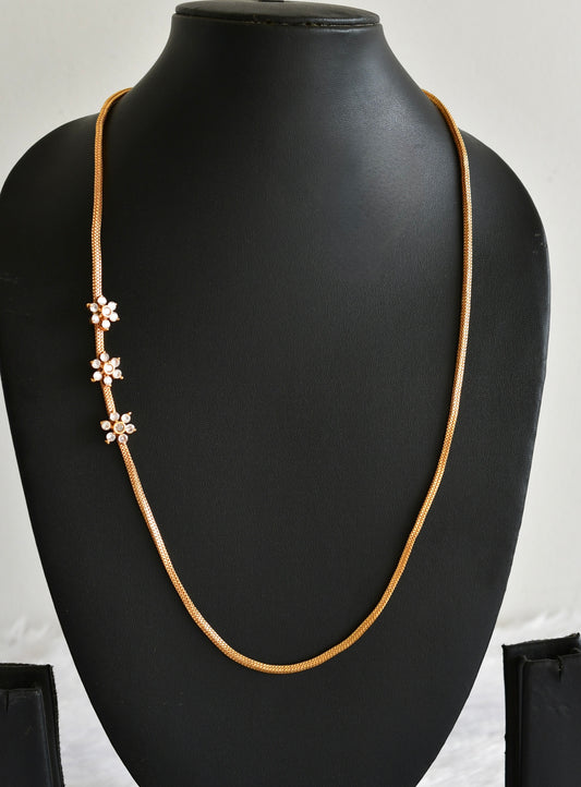 Gold tone white stone flower mugappu chain dj-51899