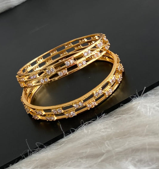 Gold tone white stone bangles(2.8) Dj-54831