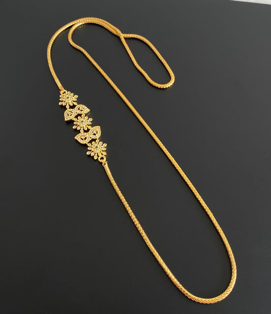 Gold tone white-green stone mango flower 30 inches mugappu chain dj-54422