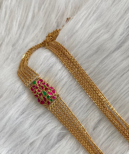 Antique gold tone peacock kundan jadau mugappu chandra haar dj-54189